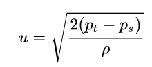 Ecuación de Bernoulli reordenada para encontrar airspeed