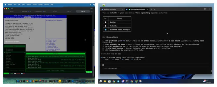 Interfaz de USBridge Remote mostrando acceso a la BIOS, instantáneas y controles del dispositivo