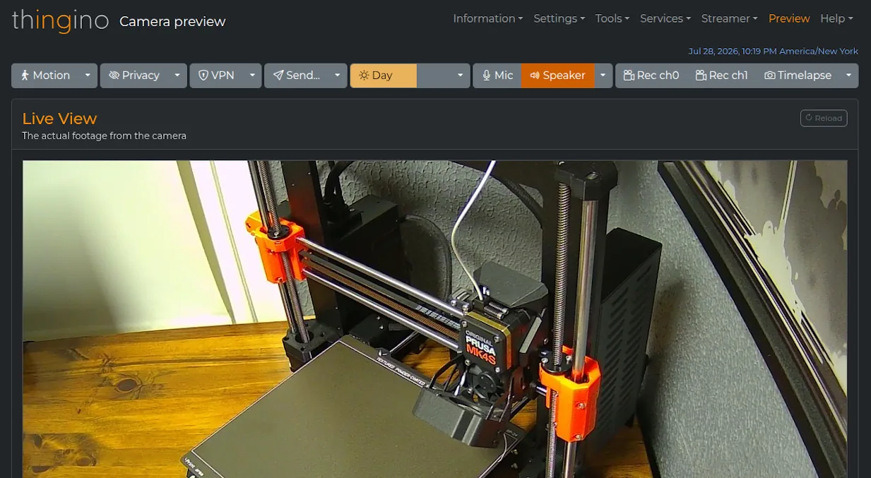 Interfaz web de Thingino
