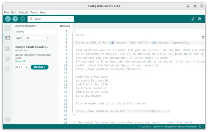 Paquete moddo SAMD en Arduino