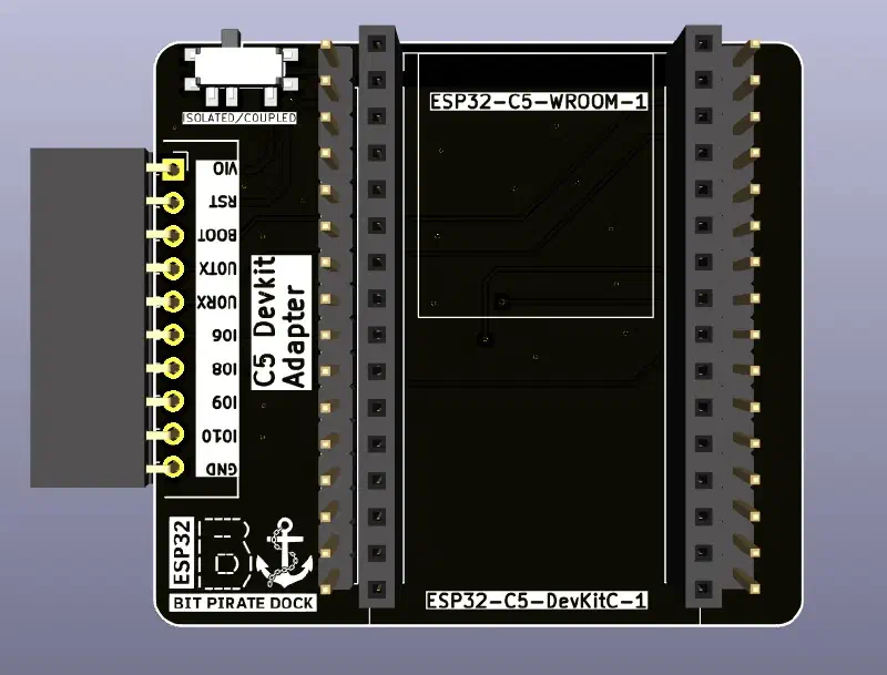 El adaptador para el dev kit C5, con una ESP32-C5-DevKitC-1 montada