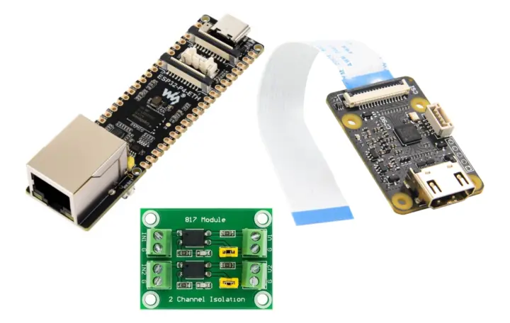 Waveshare ESP32-P4-ETH, Geekworm C970 y modulo PC817 de dos canales