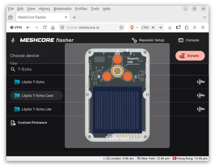 LILYGO T-Echo Card con MeshCore