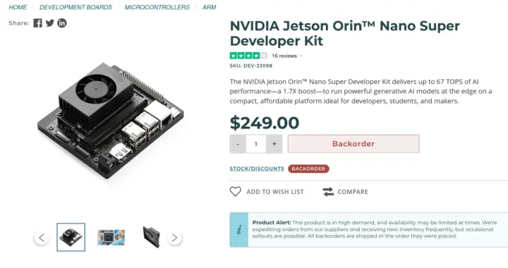 Captura de la web de SparkFun con el kit Jetson Orin Nano