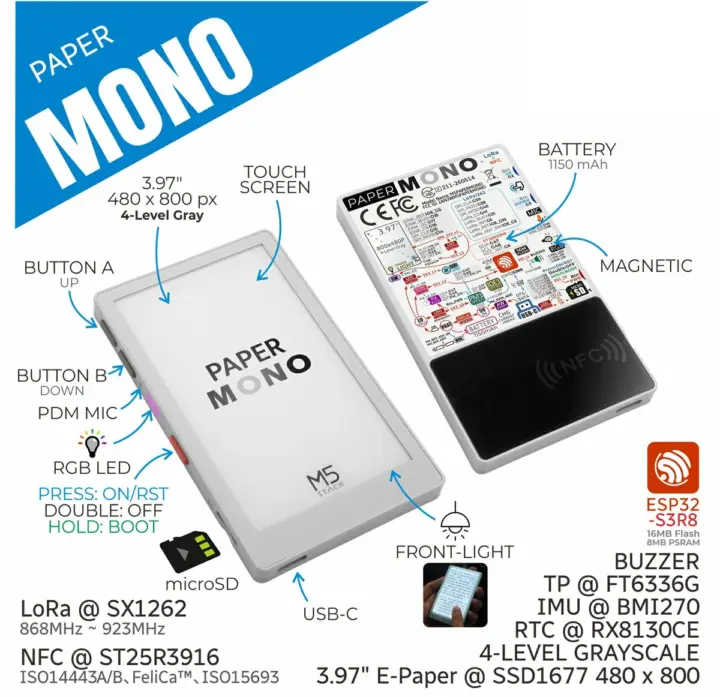 Especificaciones del M5Stack Paper Mono