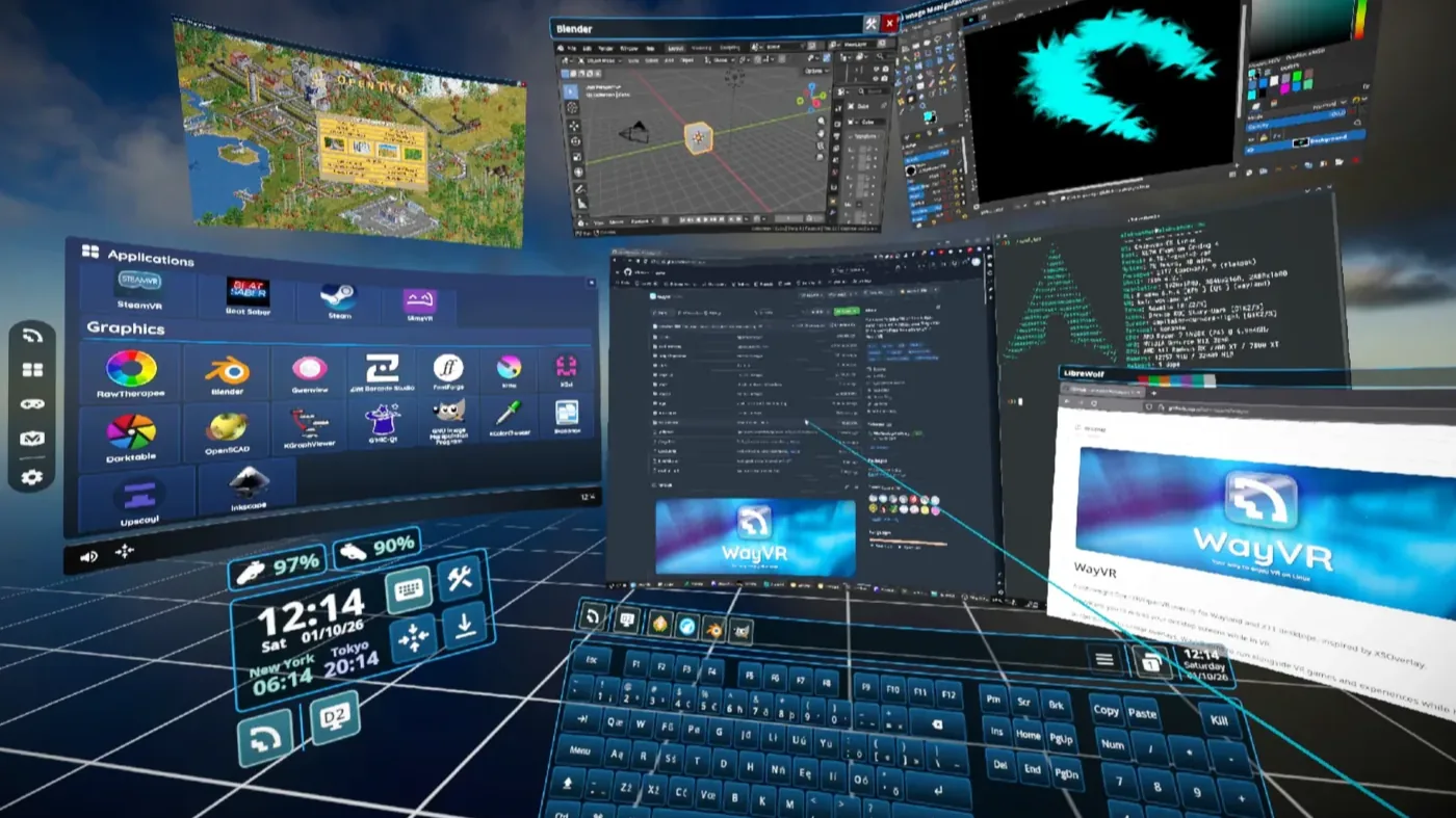 WayVR: el escritorio Linux ahora vive dentro del visor de VR