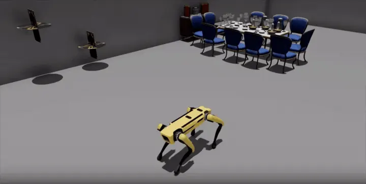 Figura 4. Cuadrúpedo Spot en una escena interior de SAGE-10K convertida y preparada para validación con COMPASS