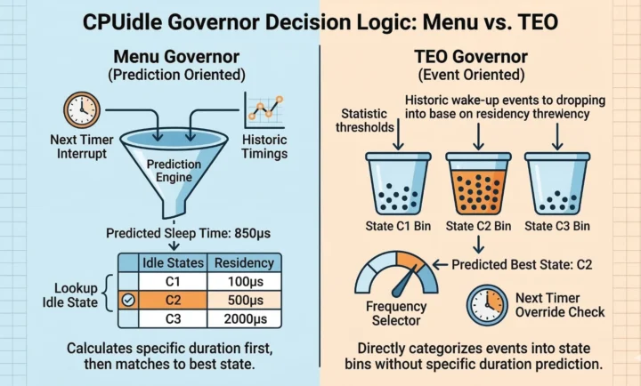 Lógica de decisión de los gobernadores cpuidle menu frente a TEO