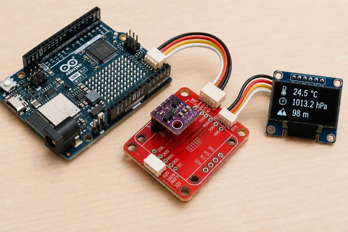 Placa Arduino UNO R4 WiFi con el conector STEMMA QT Qwiic destacado