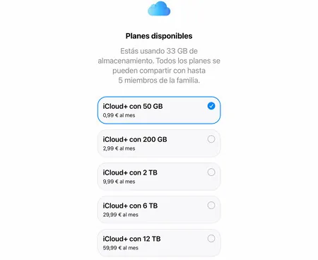Rangos de precios actuales de iCloud+ en España