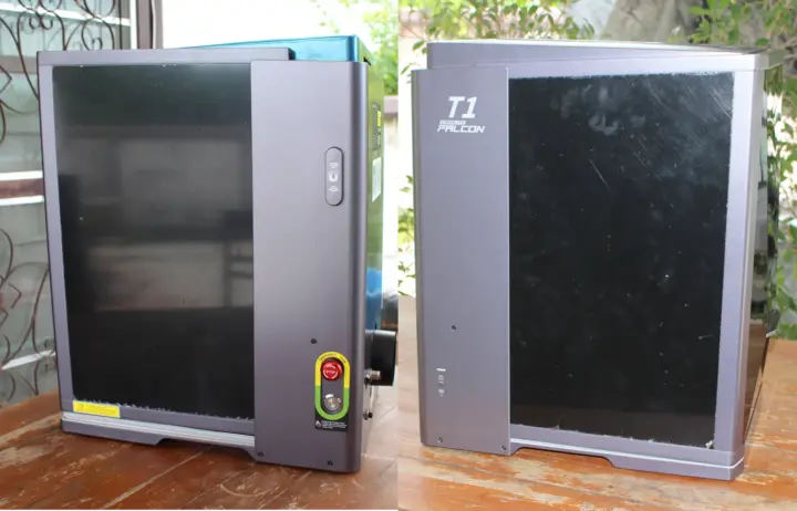 Botón de inicio, interruptor de emergencia y puerto USB de la Falcon T1