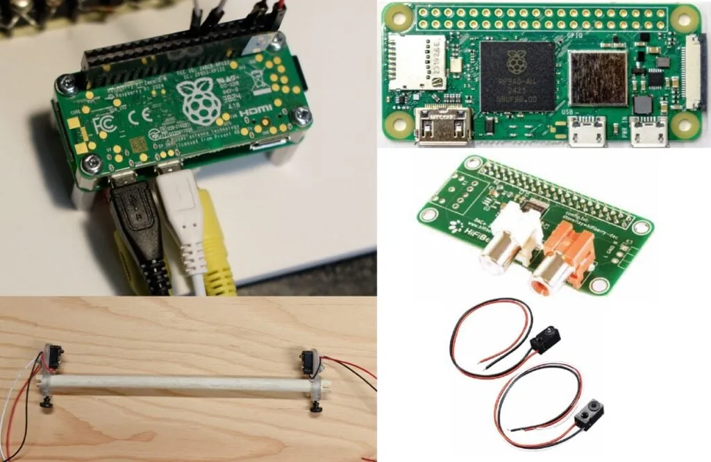 Componentes de hardware del setup con Raspberry Pi y sensores