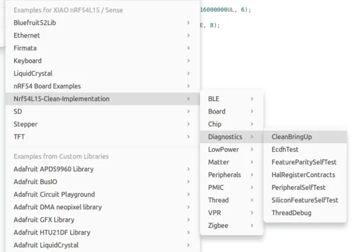 Ejemplos de código Arduino de nRF54L15 Clean Implementation