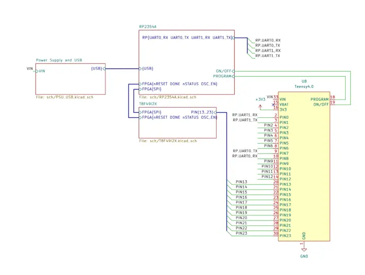 Esquema del RP2354A y Trion T8 en formato Teensy 4.0