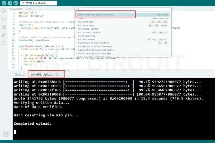 Subida de los archivos del modelo a la Flash con el plugin LittleFS