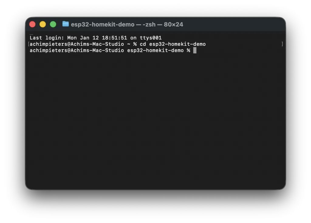 Terminal tras clonar el repositorio esp32-homekit-demo con git clone recursive