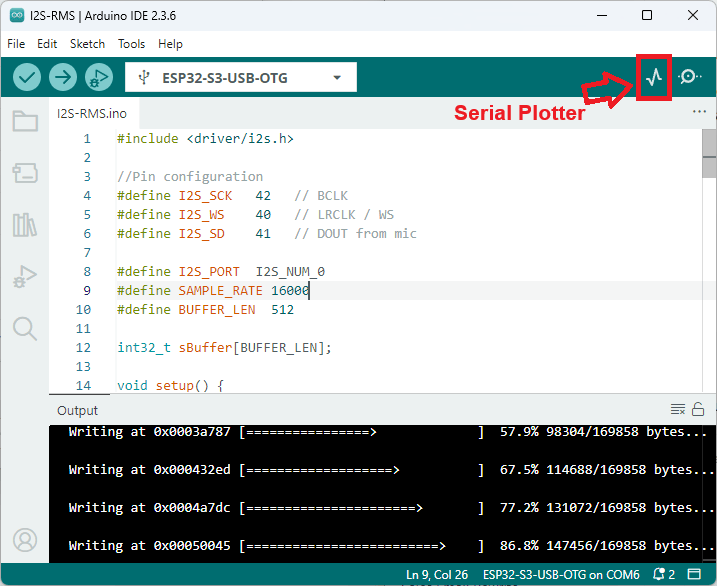 Botón para abrir el Serial Plotter en Arduino IDE