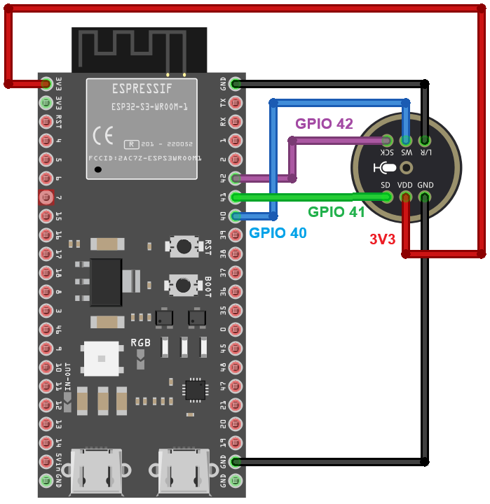 Diagrama de conexión entre la ESP32-S3 y el módulo INMP441