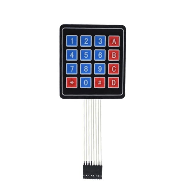 Teclado matricial de 16 teclas tipo membrana 4x4 visto de frente