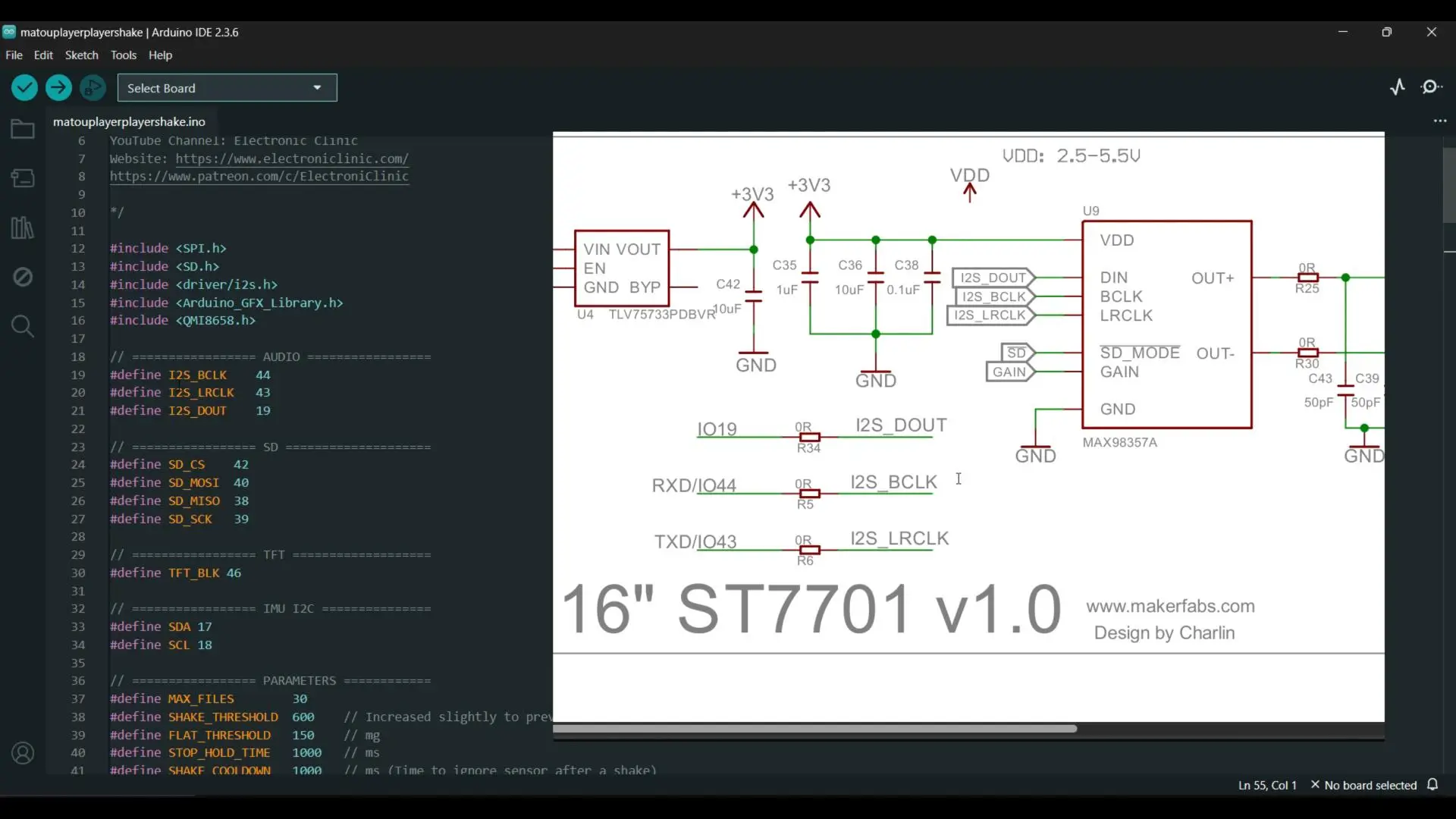 Módulo amplificador I2S MAX98357A conectado a un ESP32-S3 con su parlante