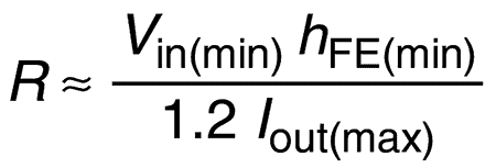 Formula para calcular la resistencia de polarizacion en funcion del voltaje de entrada minimo, la ganancia del transistor y la corriente de salida maxima