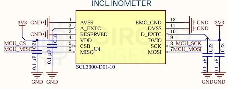 Esquema del inclinómetro SCL3300 usado para la medición de altura indirecta