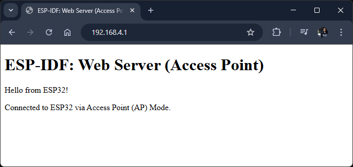 Navegador mostrando la página web servida por el ESP32 en modo Access Point