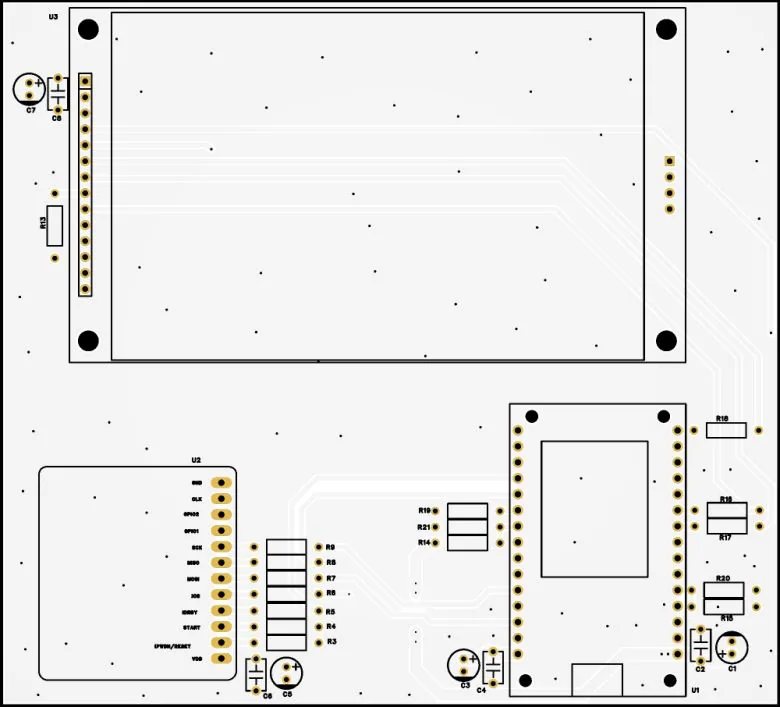 Vista 2D de la PCB del monitor ECG