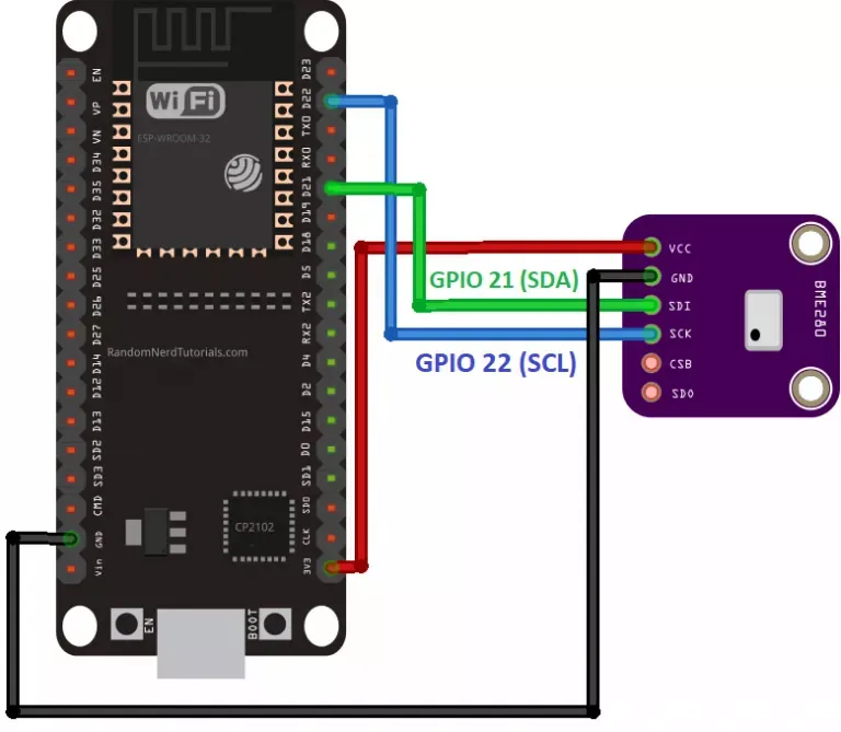 Esquema de conexión del ESP32 con el sensor BME280 por I2C