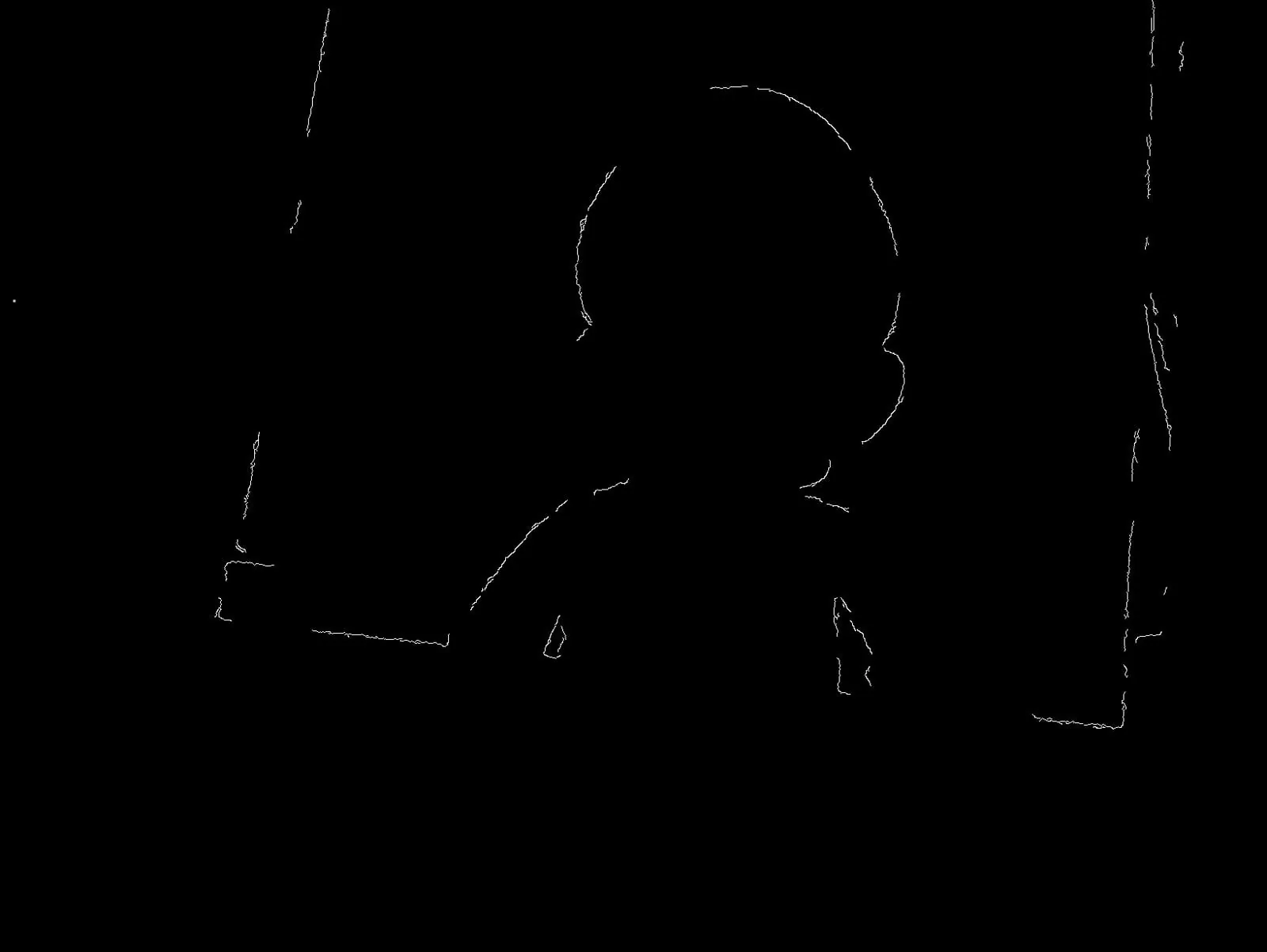 Imagen de bordes en blanco y negro de una figura de Mario, generada con el algoritmo Canny de OpenCV a partir de un array de Picamera2
