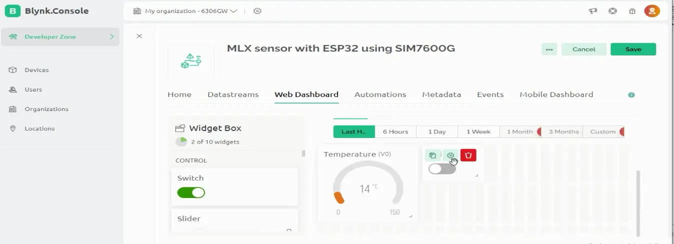 Agregando un widget de tipo switch al dashboard de Blynk para controlar un relé