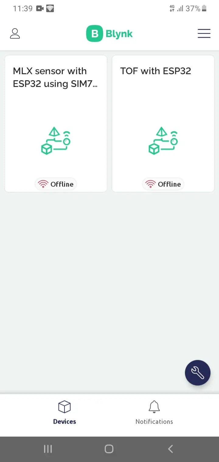 Aplicación Blynk en un teléfono mostrando el proyecto creado