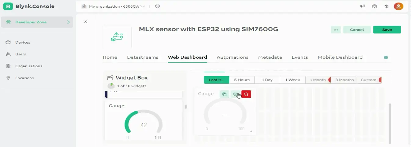 Paso 4: Armar el dashboard con el gauge y los switches