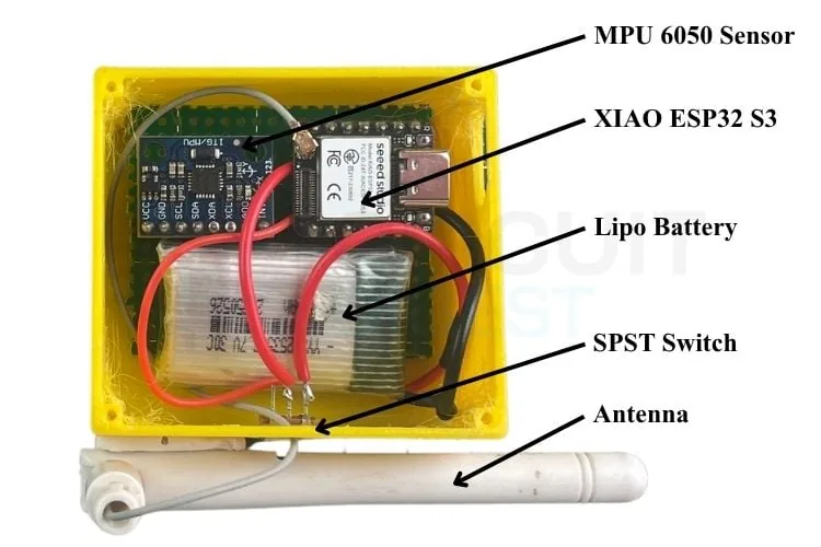 Detector de caídas completamente armado dentro de su carcasa impresa en 3D