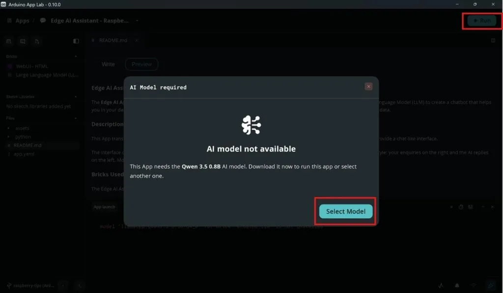 Aviso 'AI model not available' en App Lab: la app necesita que se descargue un modelo antes de arrancar