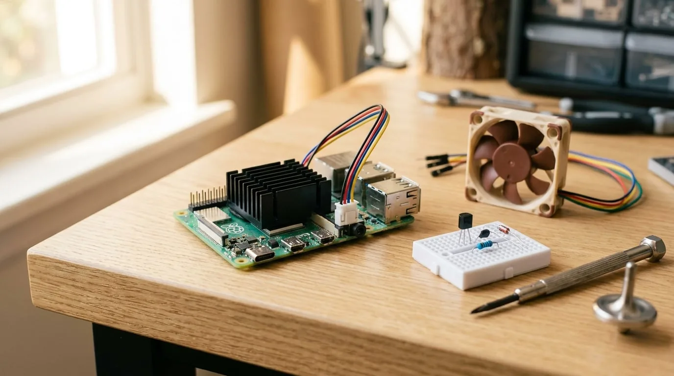 Ventilador inteligente en Raspberry Pi 5 y Pi 4: curva por temperatura, PWM y transistor