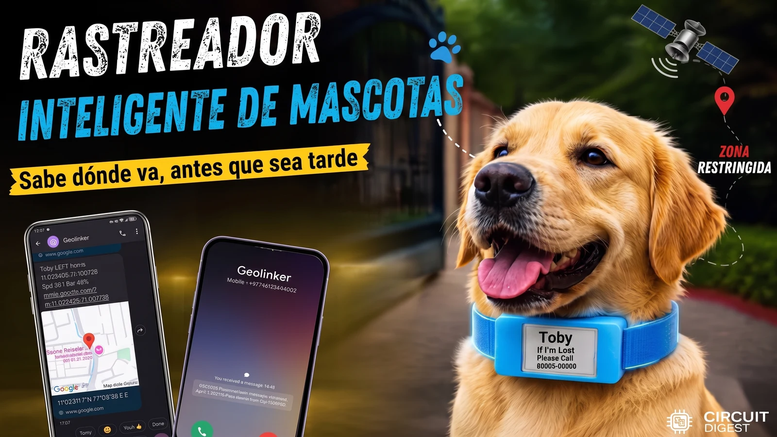 Collar rastreador GPS para mascotas con ESP32, geofencing y alertas GSM