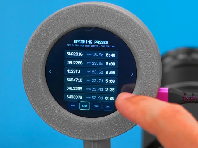 Pantalla de lista con los vuelos ordenados por cercanía a la Luna