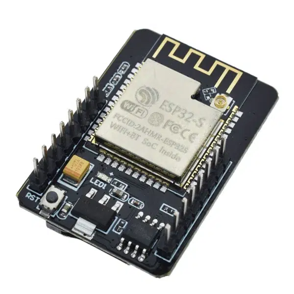 Placa ESP32 CAM en detalle, módulo ESP32 S con antena y botón RST