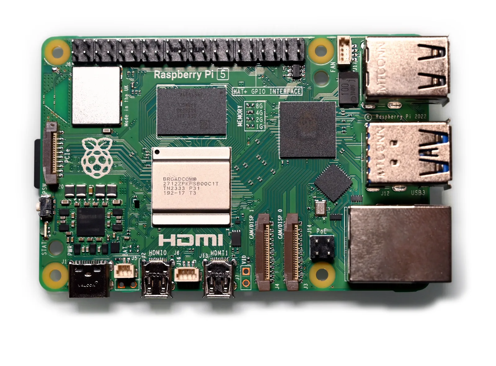 Placa Raspberry Pi 5 vista desde arriba, el modelo recomendado para este proyecto