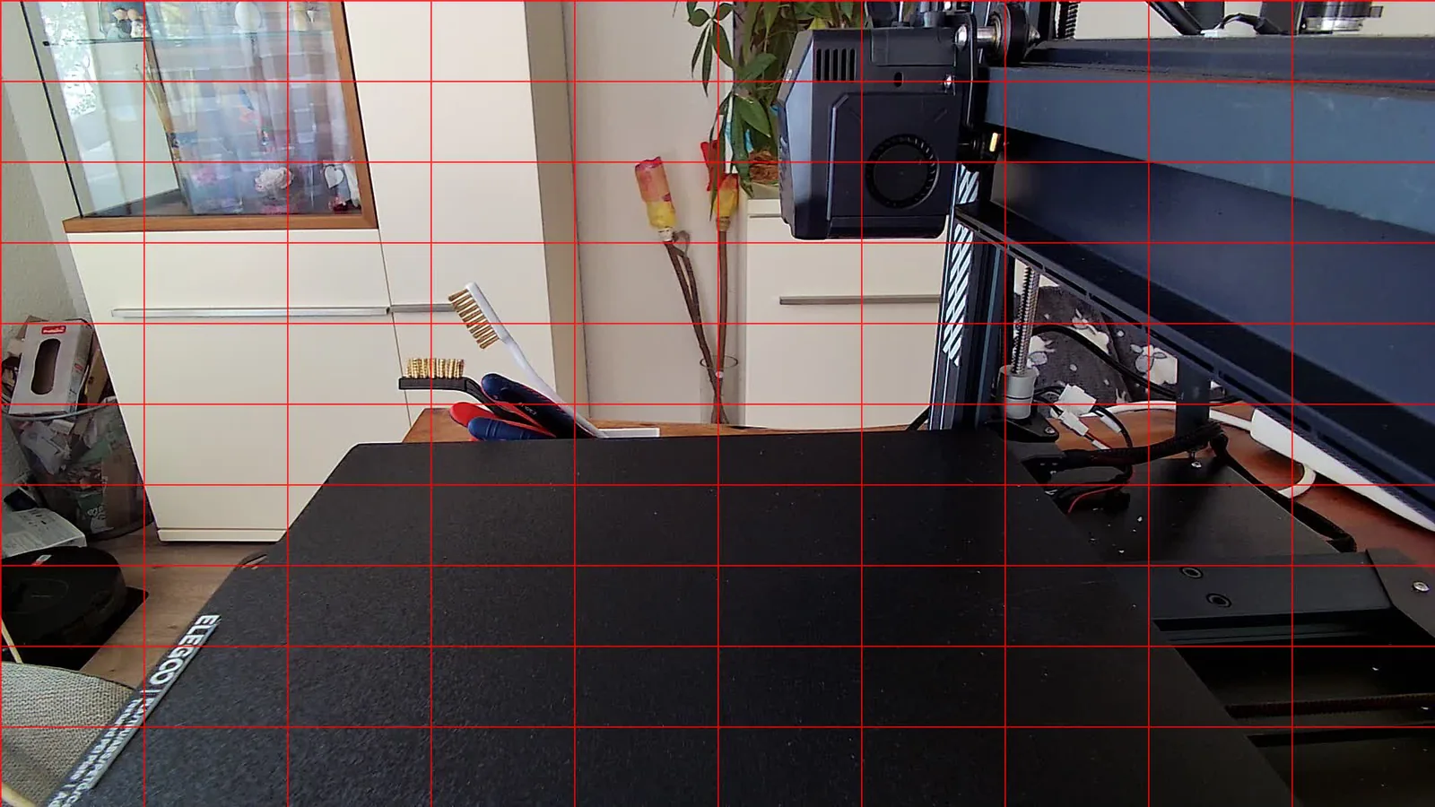 Imagen de la cámara con la grilla roja de 10×10 de la vista previa del script de timelapse, para leer el recorte