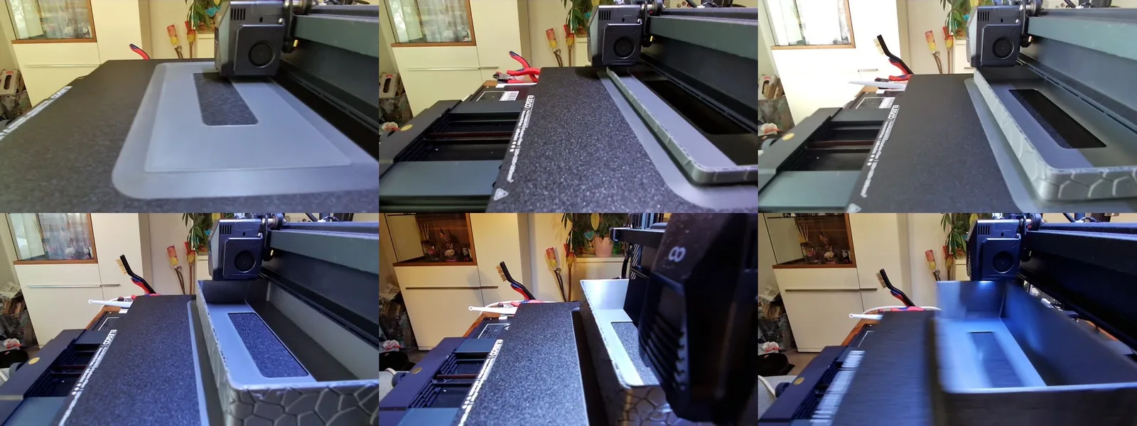 Contacto de seis capas de una misma impresión con la cámara en el carro Z: arriba vista cenital, abajo vista lateral