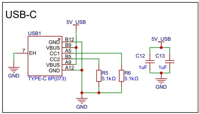 Sección de entrada USB-C del esquemático