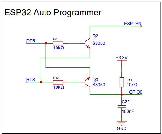 Circuito de autoprogramación del ESP32 con dos transistores