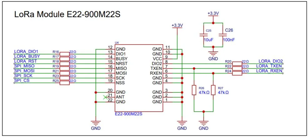 Sección del módulo LoRa E22-900M22S