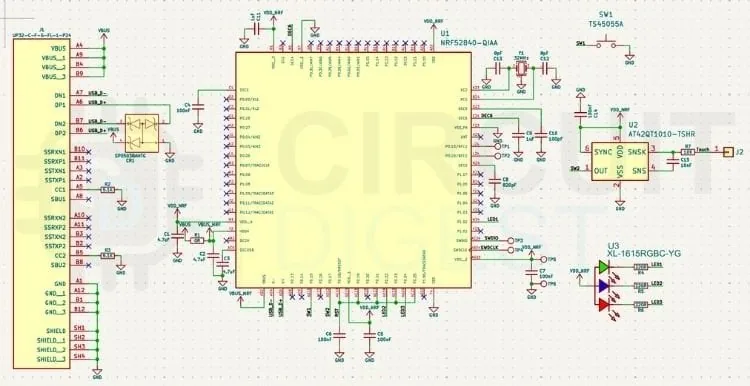 Esquemático de la llave FIDO2 con nRF52840