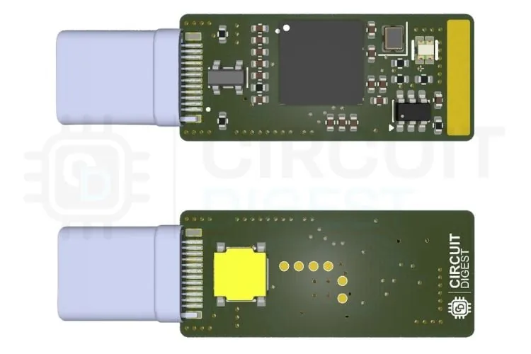 Render 3D de la PCB de la llave FIDO2