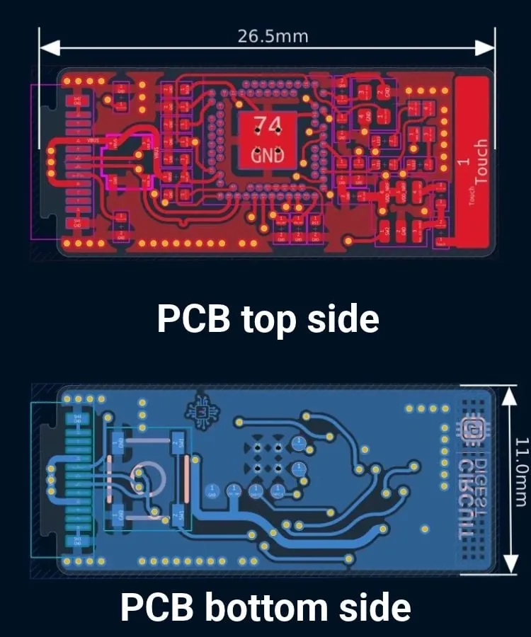 Diseño de la PCB de la llave FIDO2 con sus dos capas