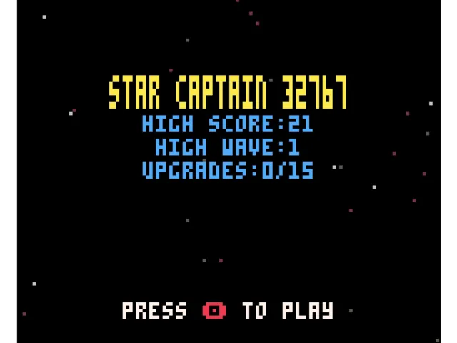 Pantalla de título del juego STAR CAPTAIN con high score y marcador de oleadas