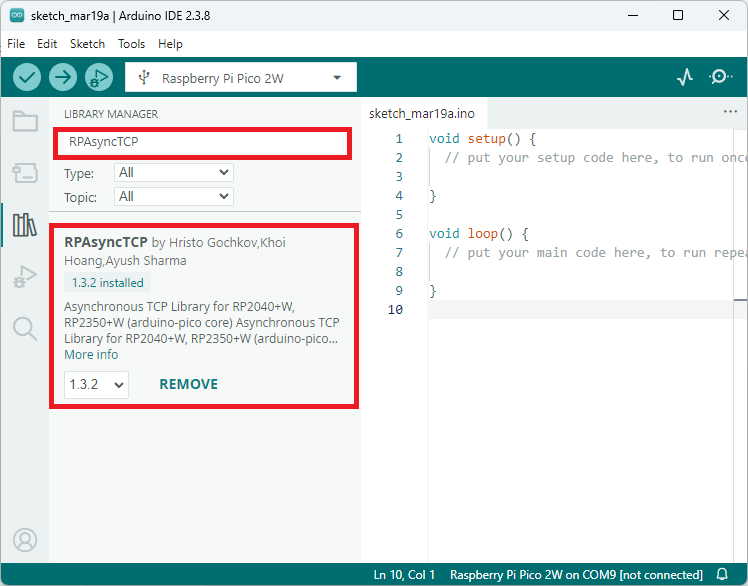 Instalar la librería RPAsyncTCP de Ayush Sharma en el Arduino IDE